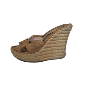 Jimmy Choo Leather Snake‎ texture Tan Canvas Rope Wedges Sandals sz 38 US 7.5